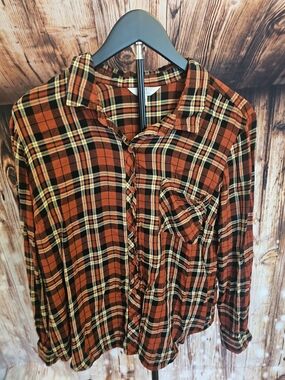 Time and Tru Rust Orange Plaid Button-Up Shirt